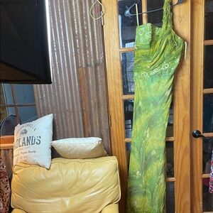 Lovely Green Embellished One-Shoulder Maxi Dress, size 10